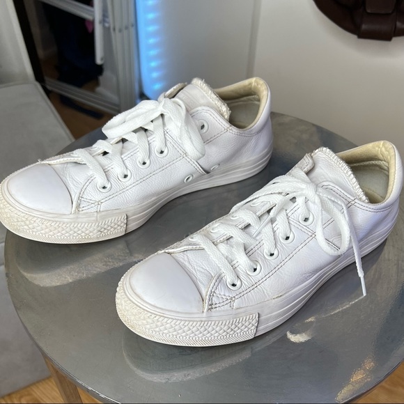 Converse Chuck Taylor All Star Mono White Leather Low Top Sneakers - Picture 2 of 8